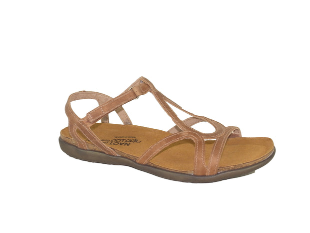 Image shows Dorith Sandal in Latte. The colour is a mid brown base colour. The sandal is set against a white background.